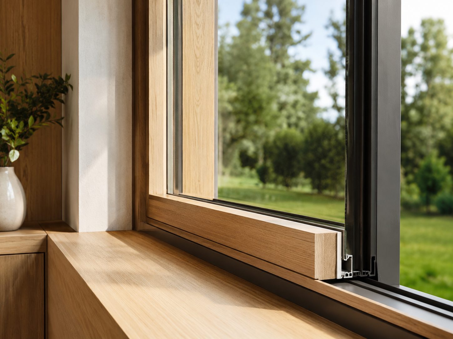 Modernes Holzfenster mit Tageslicht